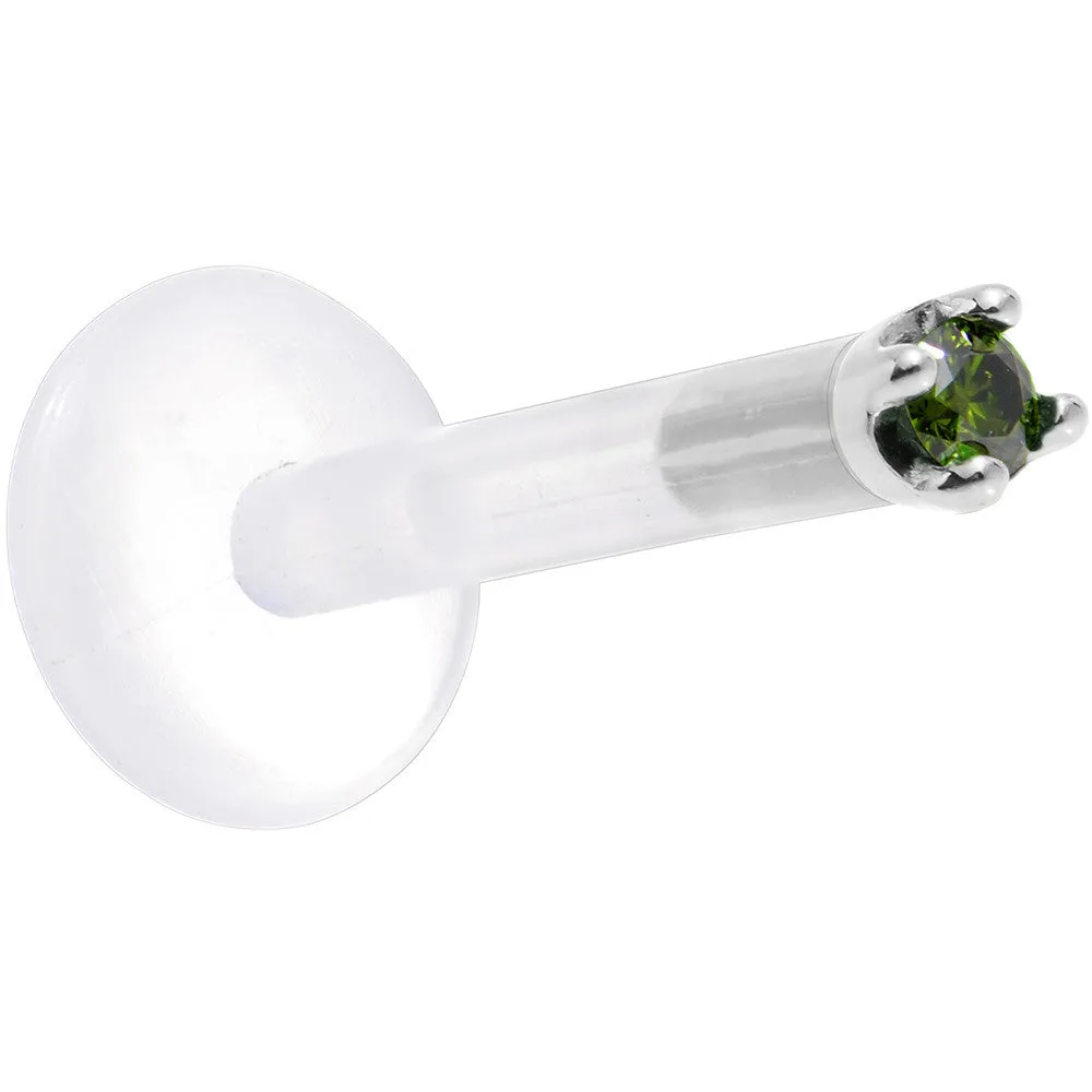 Solid 14KT White Gold 1.5mm Genuine Green Diamond Bioplast Push in Labret