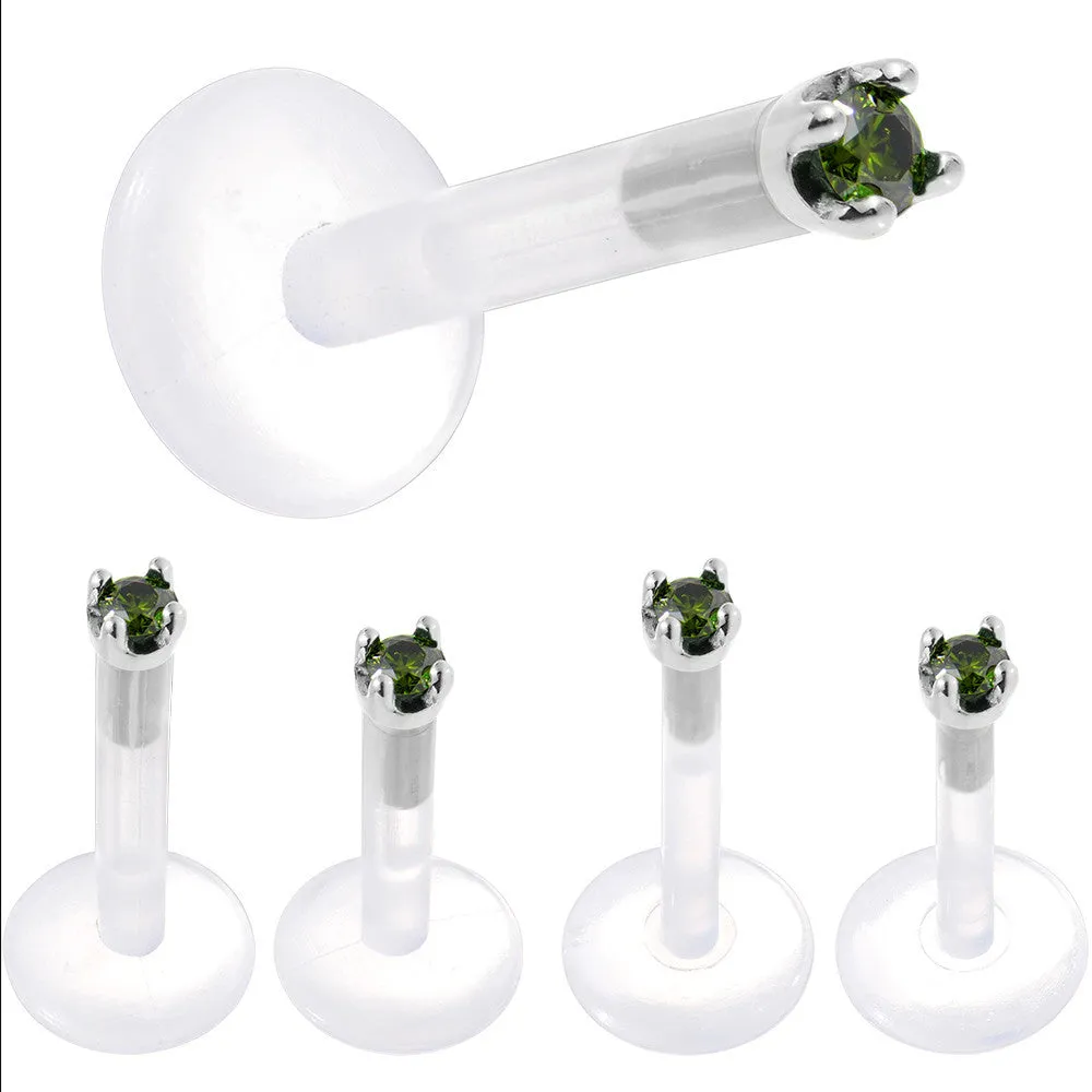 Solid 14KT White Gold 1.5mm Genuine Green Diamond Bioplast Push in Labret