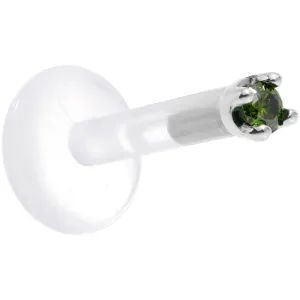 Solid 14KT White Gold 1.5mm Genuine Green Diamond Bioplast Push in Labret