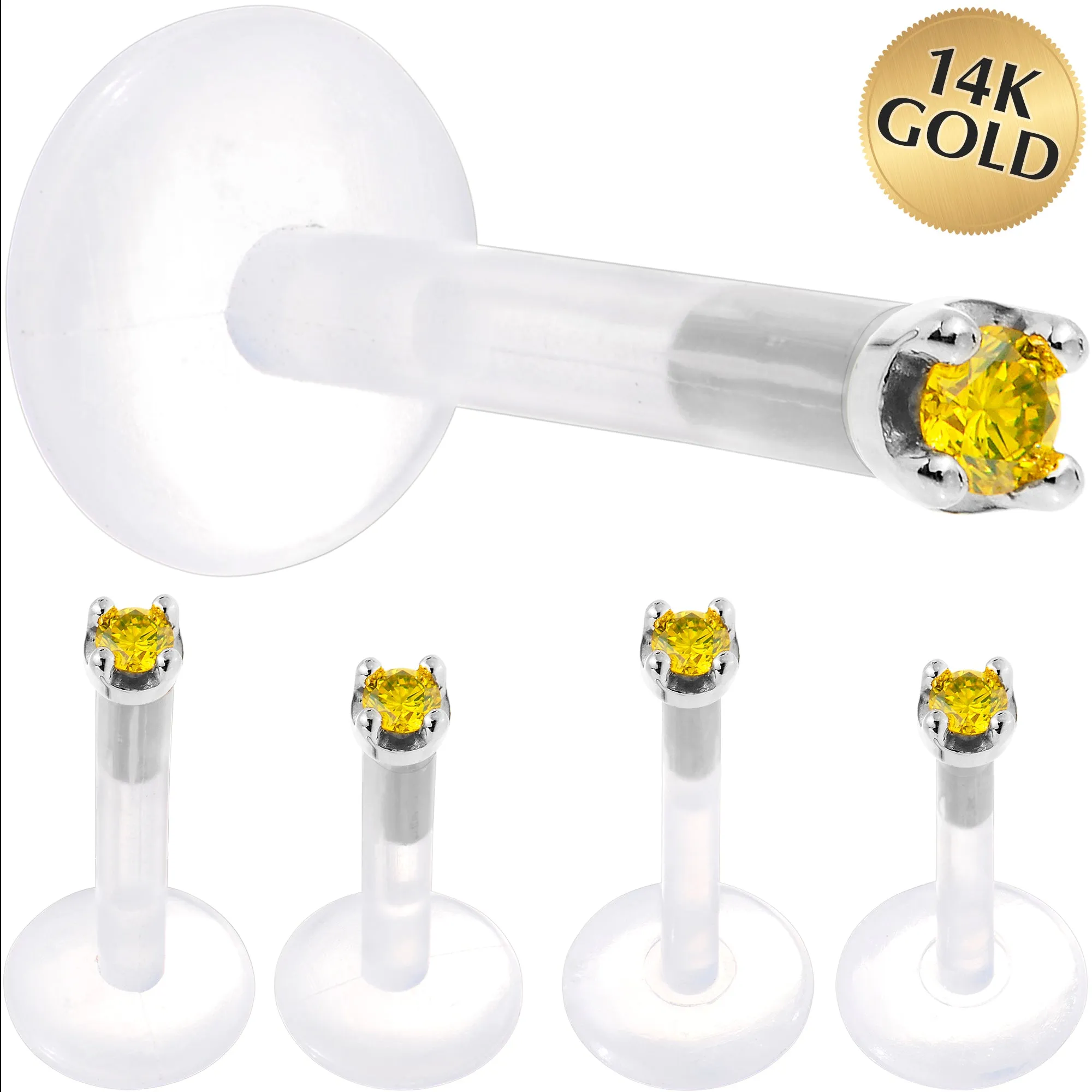 Solid 14KT White Gold 1.5mm Genuine Yellow Diamond Bioplast Push in Monroe