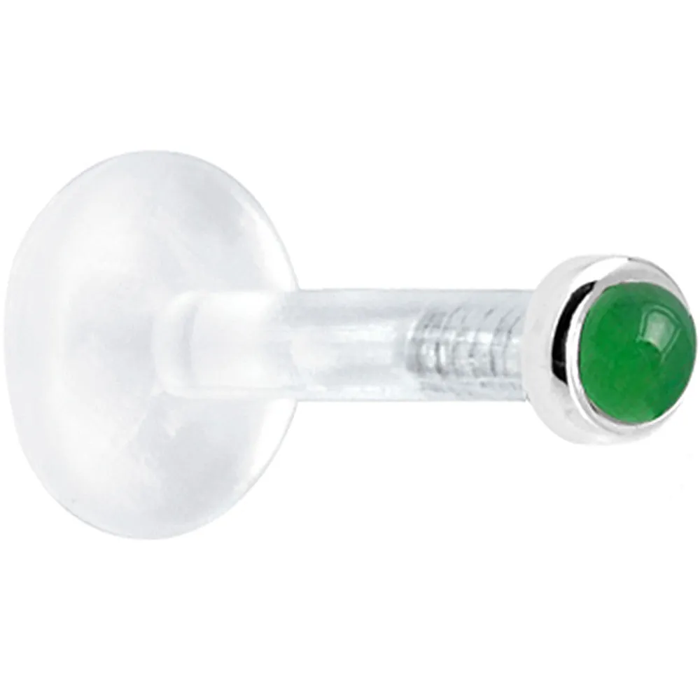 Solid 14KT White Gold 2mm Genuine Jade Bioplast Push in Labret