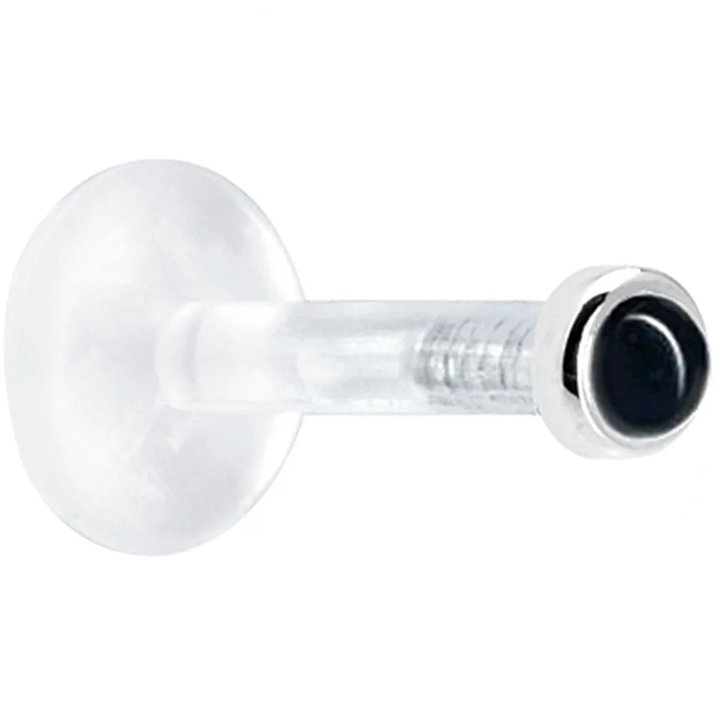 Solid 14KT White Gold 2mm Genuine Onyx Bioplast Push in Labret