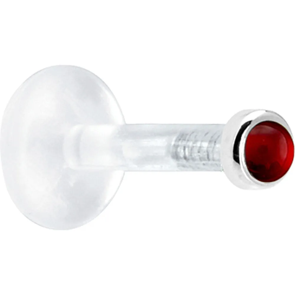 Solid 14KT White Gold 2mm Genuine Ruby Bioplast Push in Labret