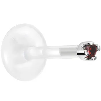 Solid 14KT White Gold January 1.5mm CZ Bioplast Push in Labret Monroe