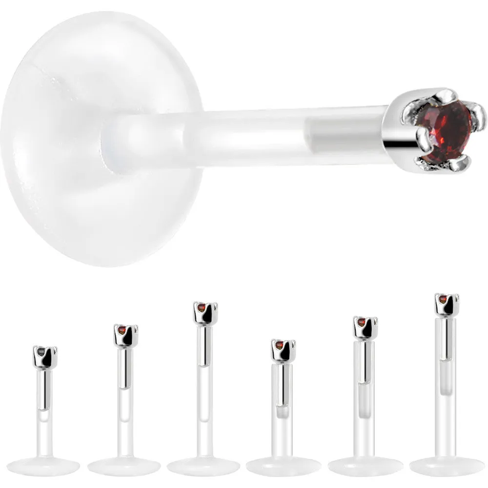 Solid 14KT White Gold January 1.5mm CZ Bioplast Push in Labret Monroe