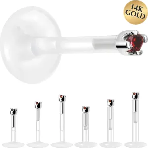Solid 14KT White Gold January 1.5mm CZ Bioplast Push in Labret Monroe