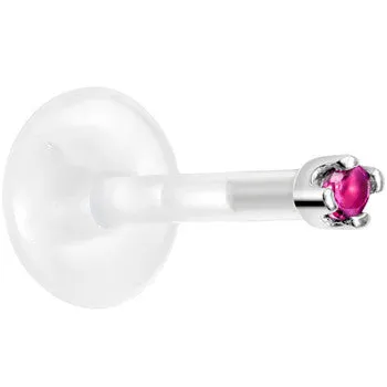 Solid 14KT White Gold July 1.5mm CZ Bioplast Push in Labret Monroe