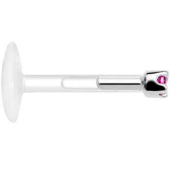 Solid 14KT White Gold July 1.5mm CZ Bioplast Push in Labret Monroe