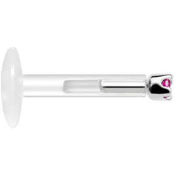 Solid 14KT White Gold July 1.5mm CZ Bioplast Push in Labret Monroe