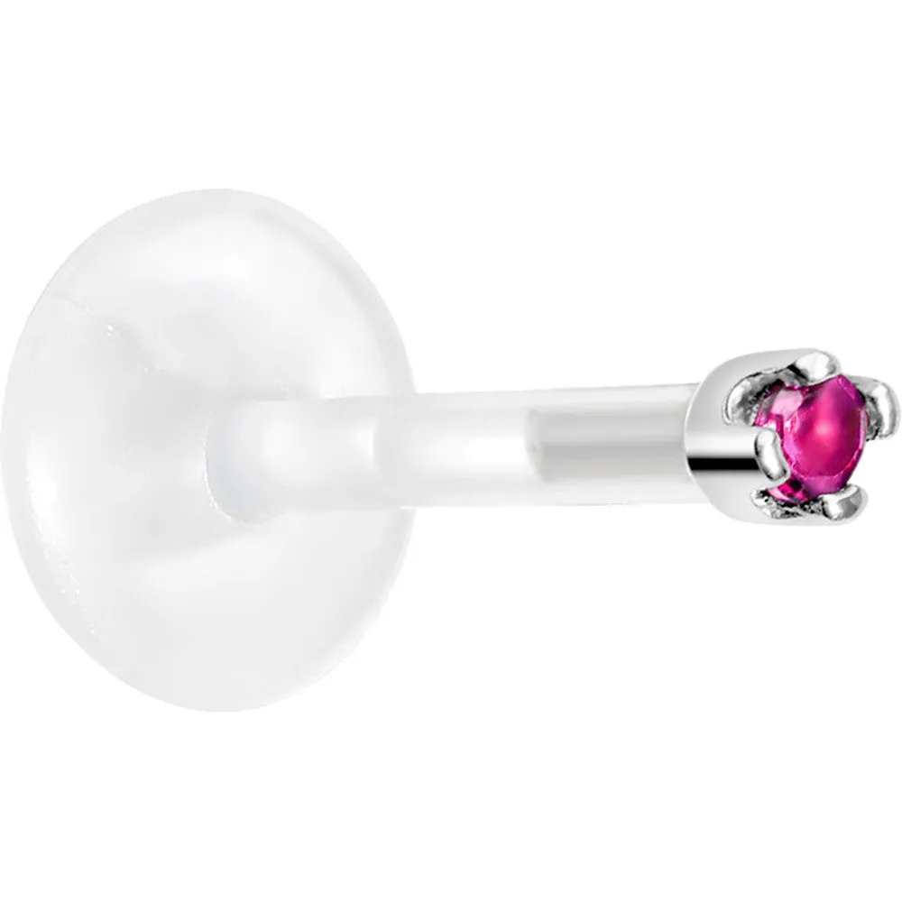 Solid 14KT White Gold July 1.5mm CZ Bioplast Push in Labret Monroe