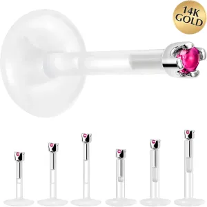 Solid 14KT White Gold July 1.5mm CZ Bioplast Push in Labret Monroe