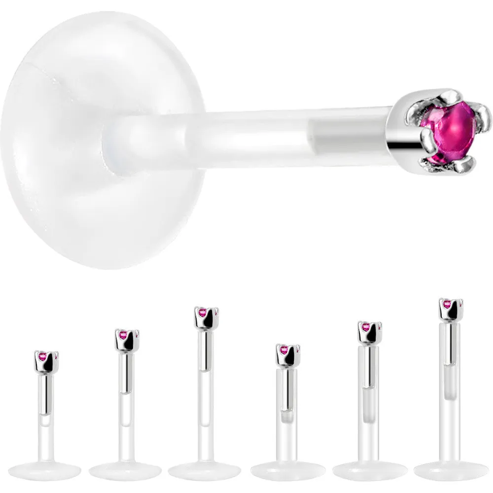 Solid 14KT White Gold July 1.5mm CZ Bioplast Push in Labret Monroe