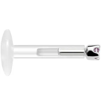 Solid 14KT White Gold June 1.5mm CZ Bioplast Push in Labret Monroe