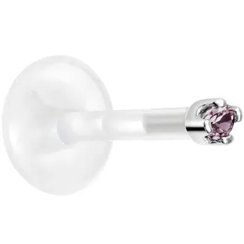 Solid 14KT White Gold June 1.5mm CZ Bioplast Push in Labret Monroe