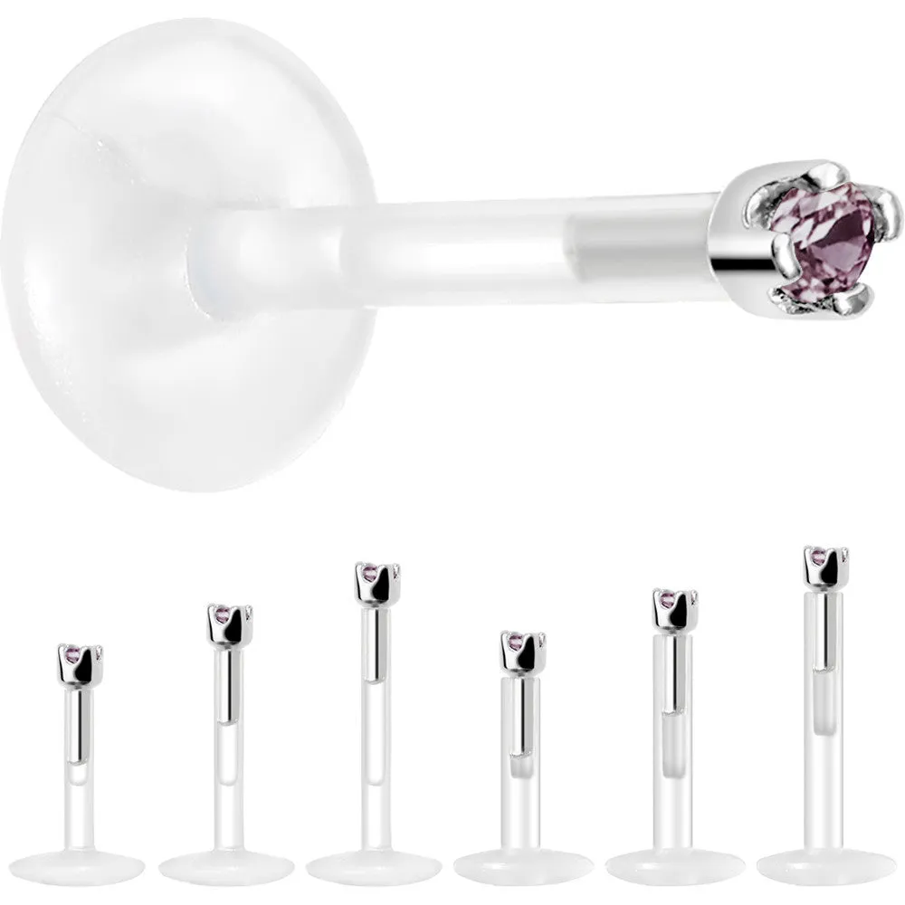 Solid 14KT White Gold June 1.5mm CZ Bioplast Push in Labret Monroe