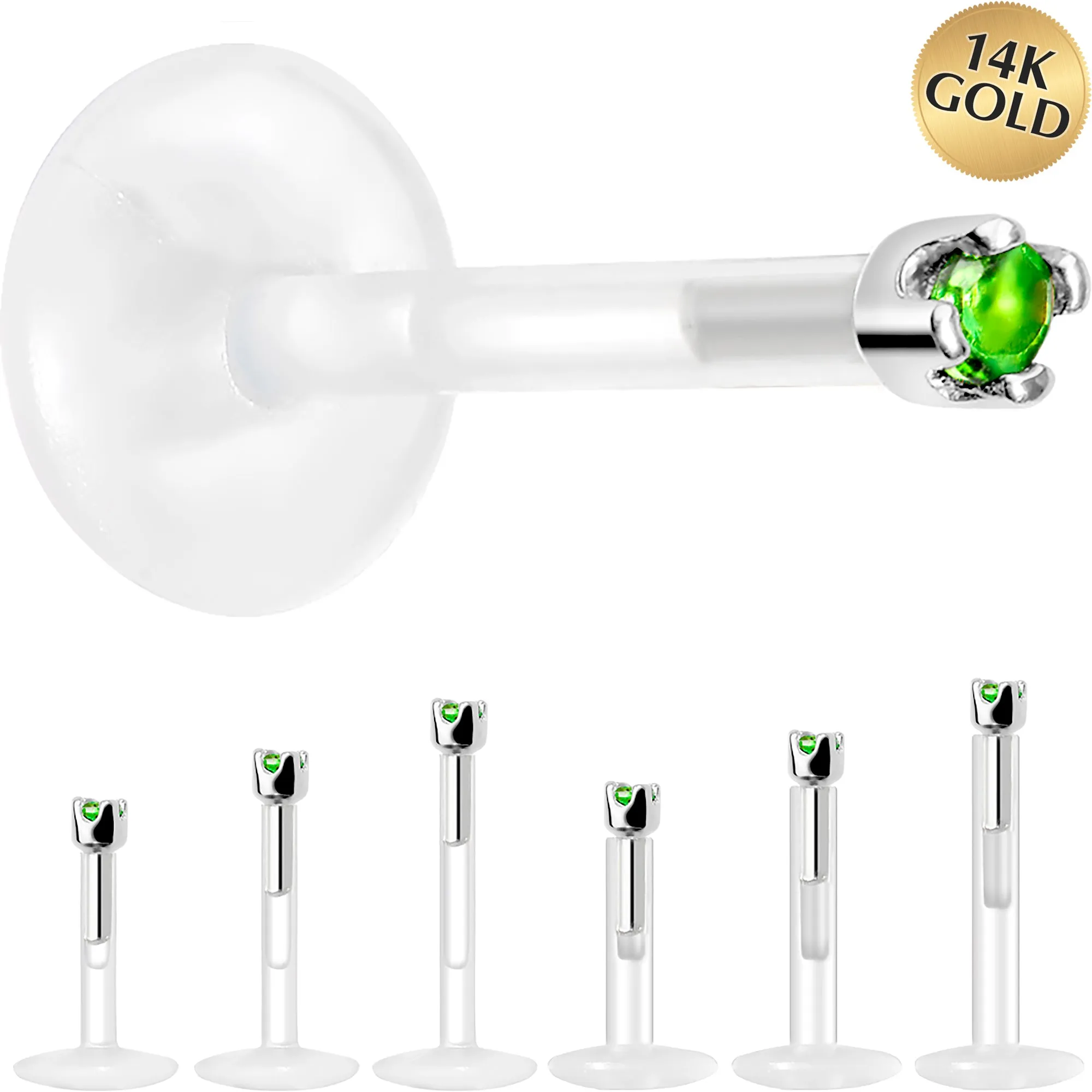 Solid 14KT White Gold May 1.5mm CZ Bioplast Push in Labret Monroe
