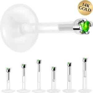 Solid 14KT White Gold May 1.5mm CZ Bioplast Push in Labret Monroe