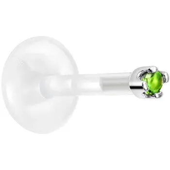 Solid 14KT White Gold May 1.5mm CZ Bioplast Push in Labret Monroe