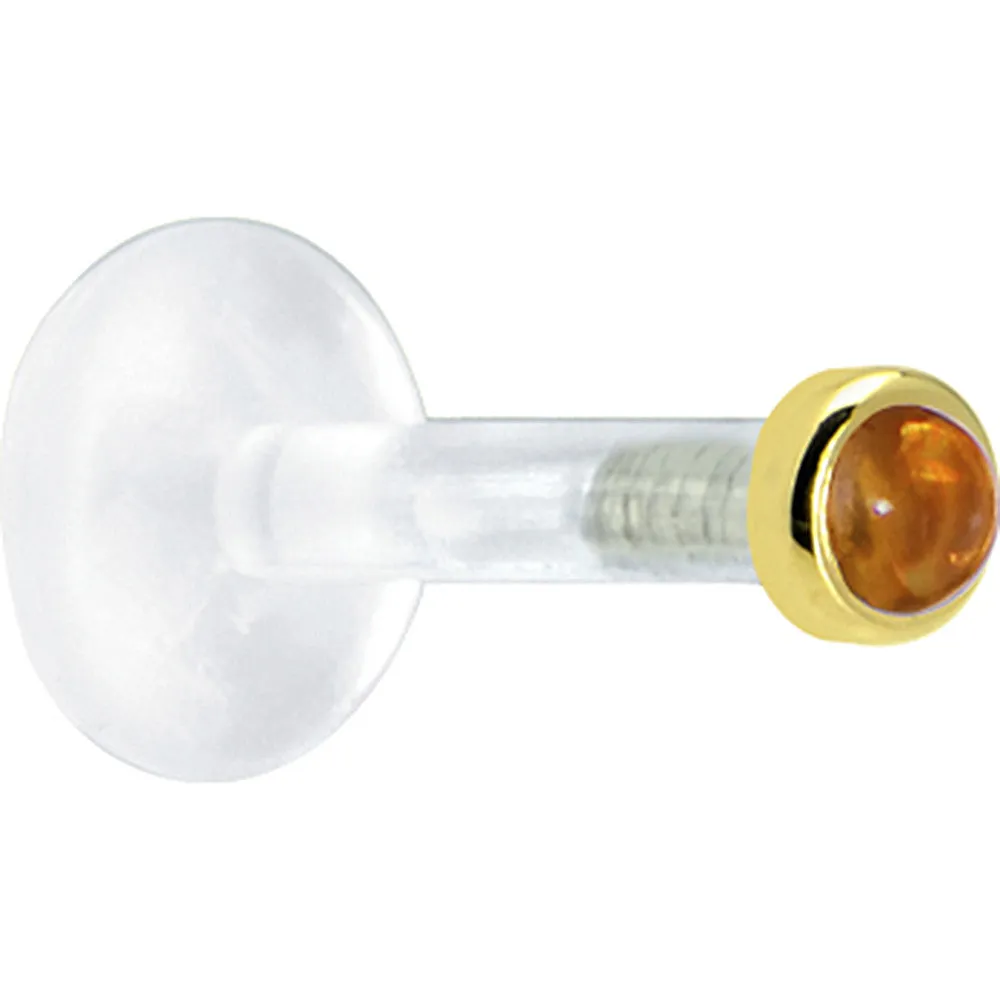 Solid 14KT Yellow Gold 2mm Genuine Citrine Bioplast Push in Labret