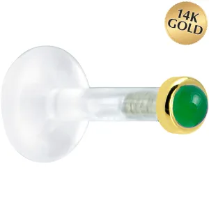 Solid 14KT Yellow Gold 2mm Genuine Jade Bioplast Push in Labret
