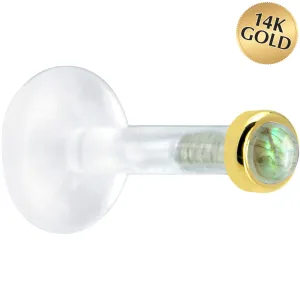 Solid 14KT Yellow Gold 2mm Genuine Labradorite Bioplast Push in Monroe