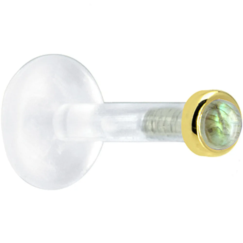 Solid 14KT Yellow Gold 2mm Genuine Labradorite Bioplast Push in Monroe