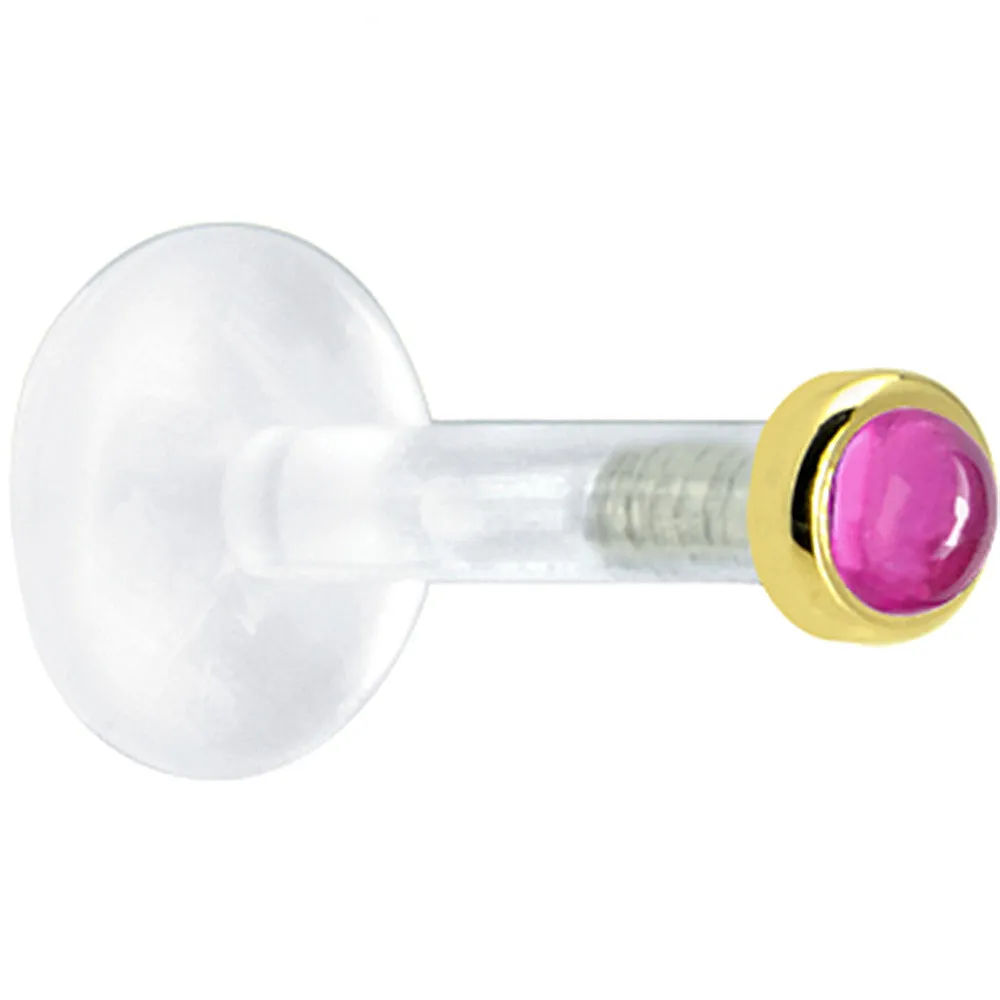 Solid 14KT Yellow Gold 2mm Genuine Pink Tourmaline Bioplast Push in Labret