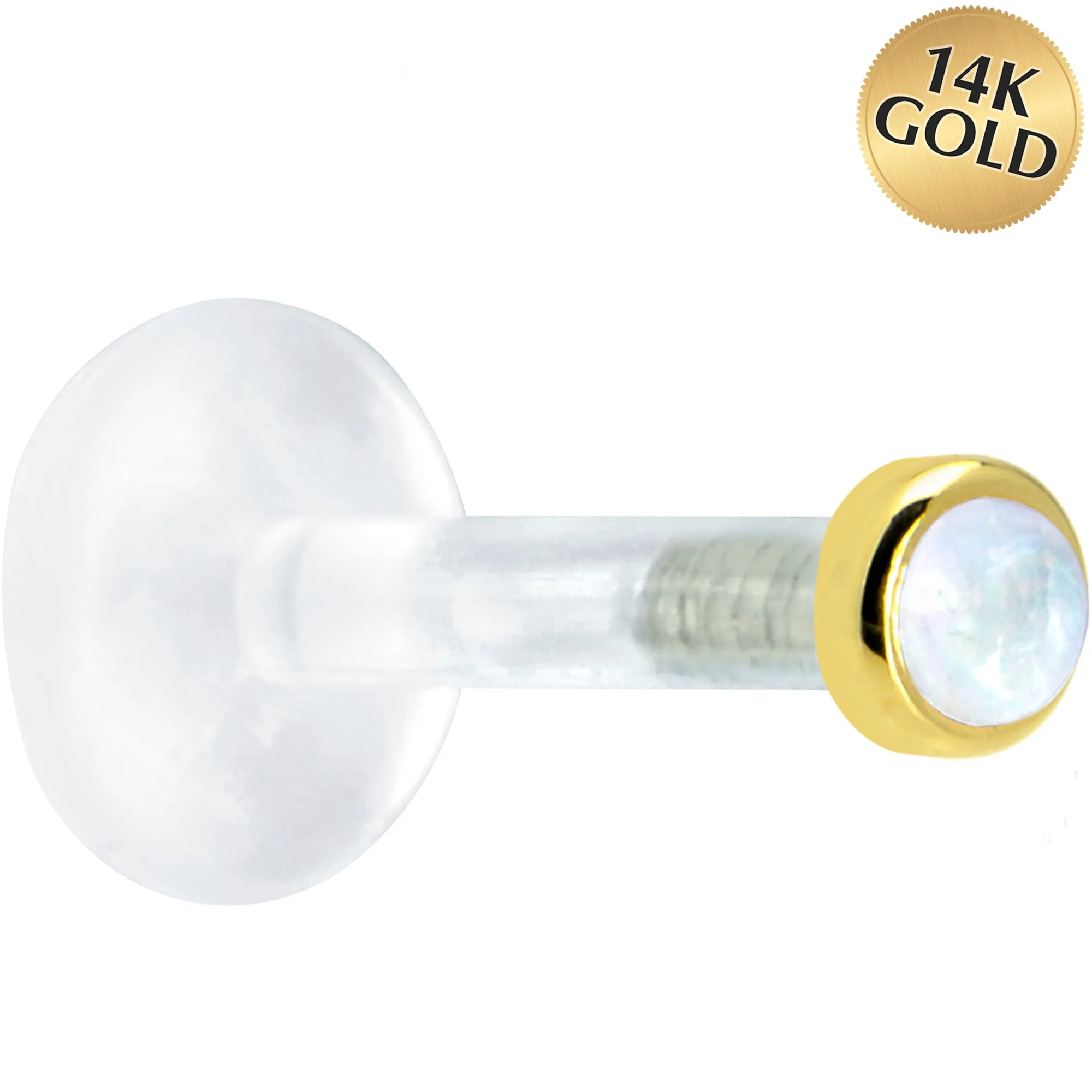 Solid 14KT Yellow Gold 2mm Genuine Rainbow Moonstone Bioplast Push in Labret