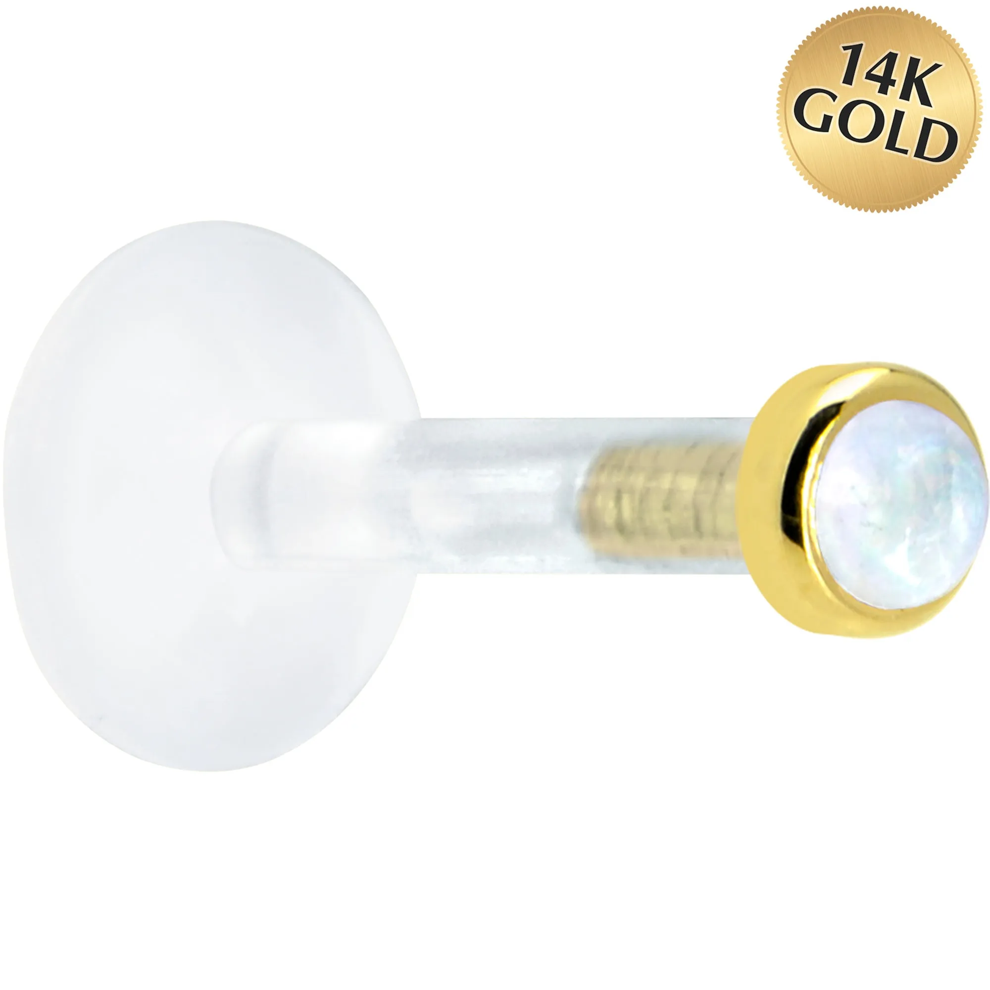 Solid 14KT Yellow Gold 2mm Genuine Rainbow Moonstone Bioplast Push in Labret