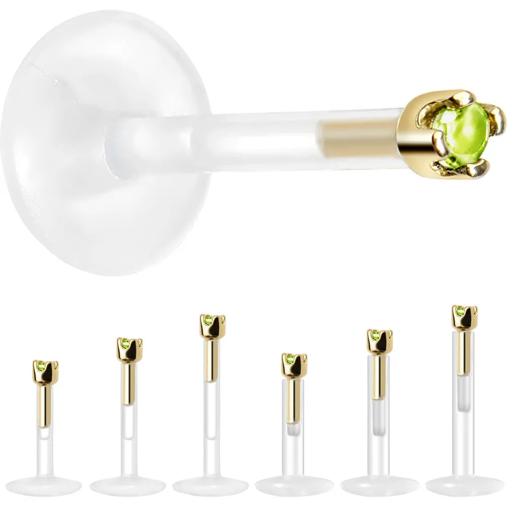 Solid 14KT Yellow Gold August 1.5mm CZ Bioplast Push in Labret Monroe