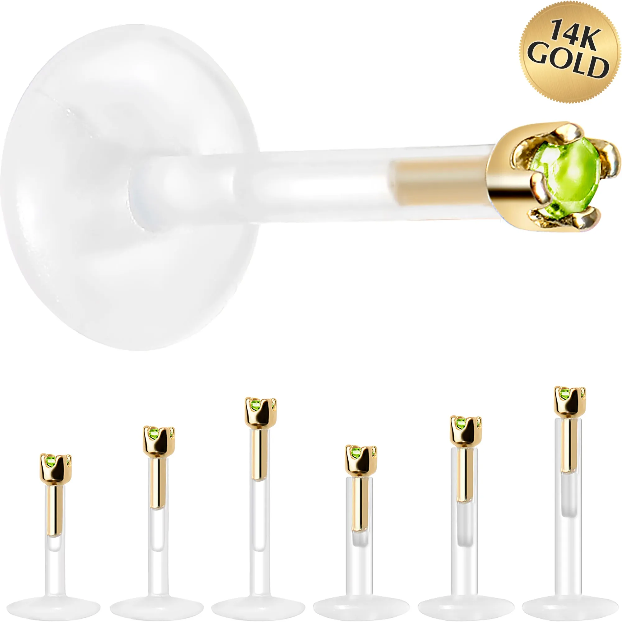 Solid 14KT Yellow Gold August 1.5mm CZ Bioplast Push in Labret Monroe
