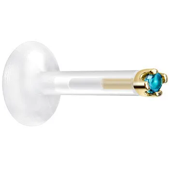 Solid 14KT Yellow Gold December 1.5mm CZ Bioplast Push in Labret Monroe