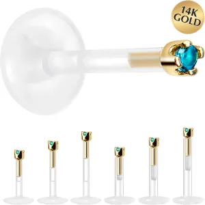 Solid 14KT Yellow Gold December 1.5mm CZ Bioplast Push in Labret Monroe