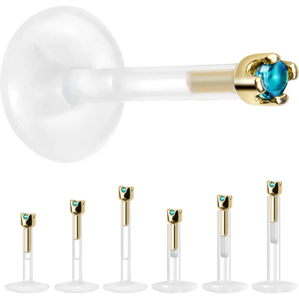 Solid 14KT Yellow Gold December 1.5mm CZ Bioplast Push in Labret Monroe