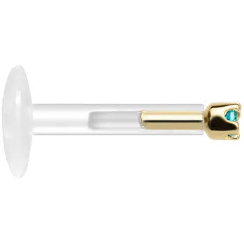 Solid 14KT Yellow Gold December 1.5mm CZ Bioplast Push in Labret Monroe