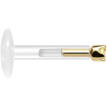 Solid 14KT Yellow Gold November 1.5mm CZ Bioplast Push in Labret Monroe