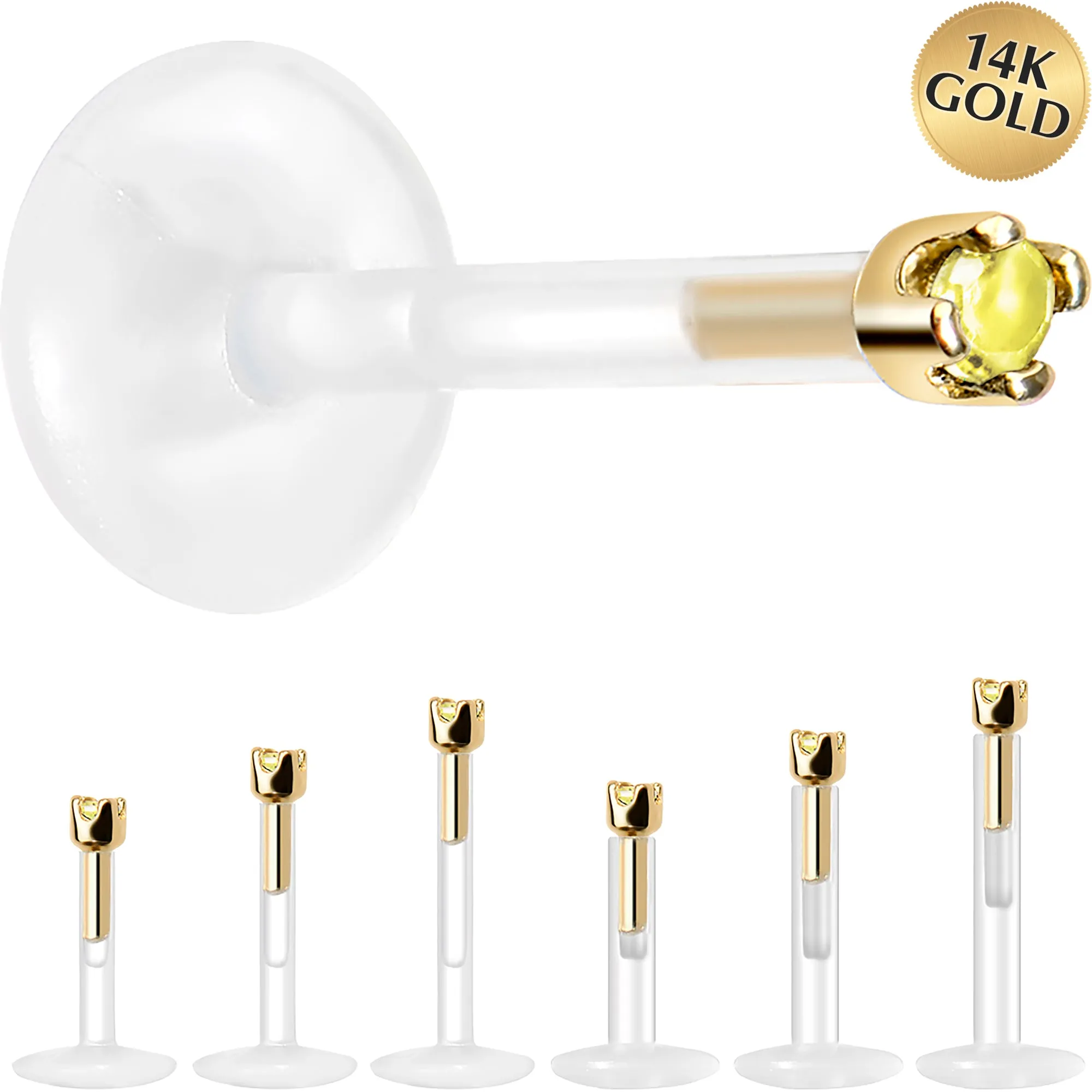 Solid 14KT Yellow Gold November 1.5mm CZ Bioplast Push in Labret Monroe
