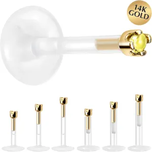 Solid 14KT Yellow Gold November 1.5mm CZ Bioplast Push in Labret Monroe