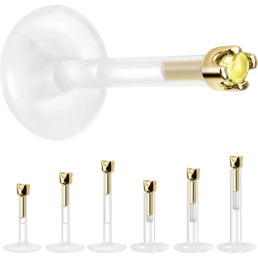 Solid 14KT Yellow Gold November 1.5mm CZ Bioplast Push in Labret Monroe