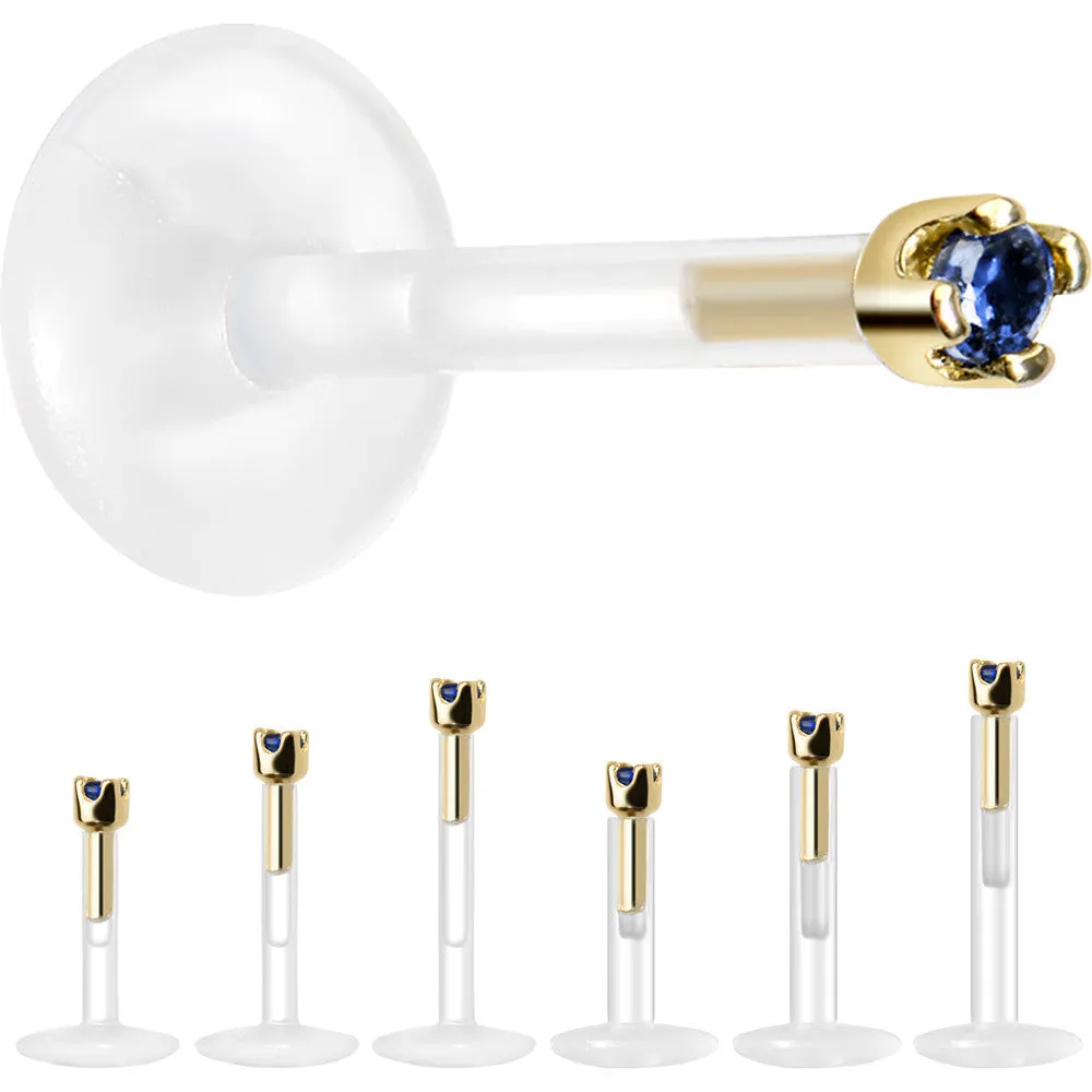 Solid 14KT Yellow Gold September 1.5mm CZ Bioplast Push in Labret Monroe