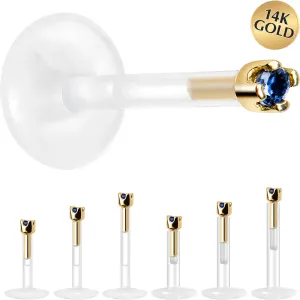Solid 14KT Yellow Gold September 1.5mm CZ Bioplast Push in Labret Monroe