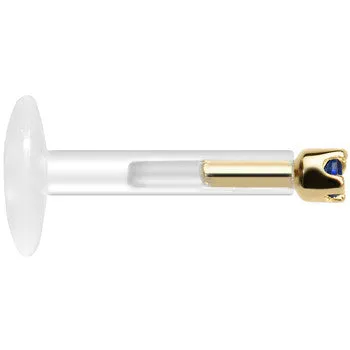 Solid 14KT Yellow Gold September 1.5mm CZ Bioplast Push in Labret Monroe