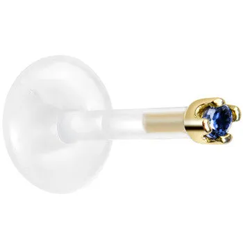 Solid 14KT Yellow Gold September 1.5mm CZ Bioplast Push in Labret Monroe