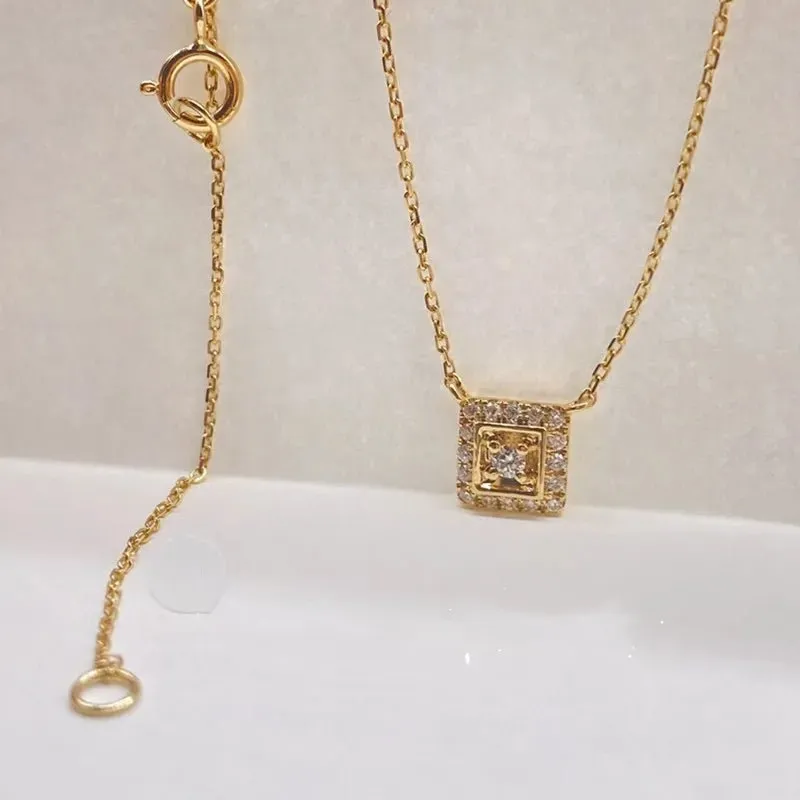 Solid 18k Yellow Gold Natural Diamond Pendant Necklace