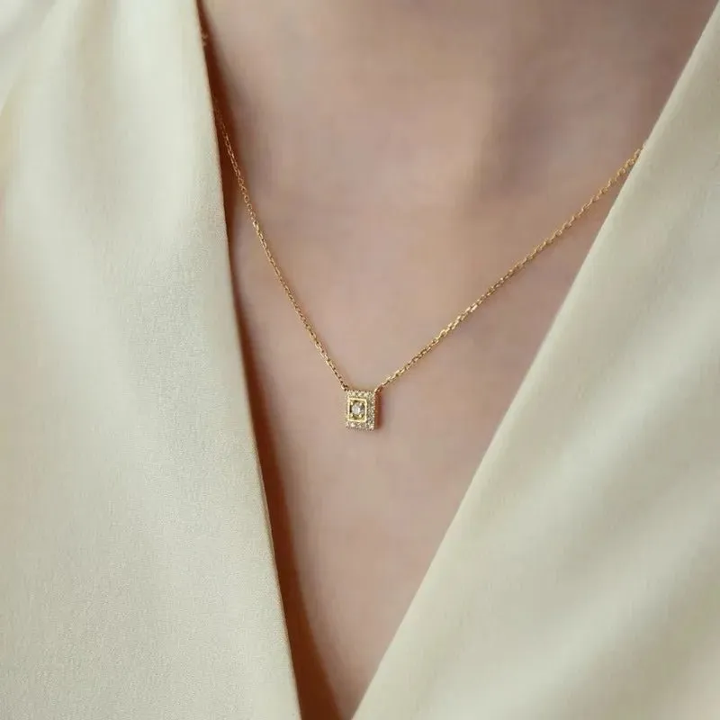 Solid 18k Yellow Gold Natural Diamond Pendant Necklace