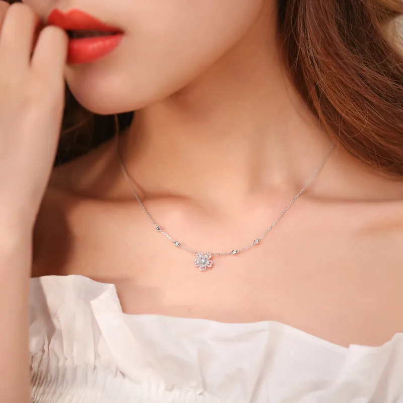 Solid Gold Diamond Sakura Pendant Necklace