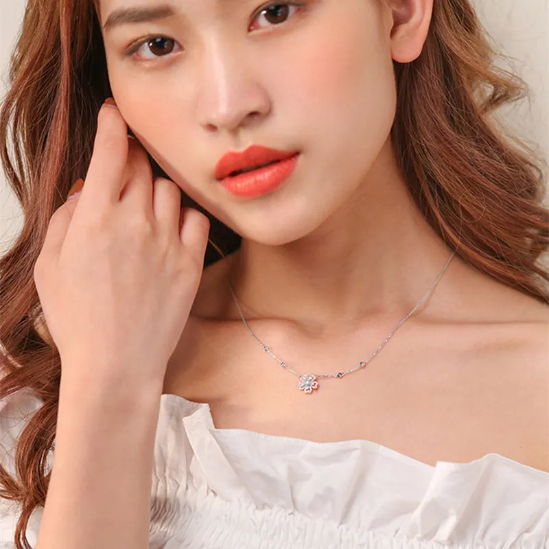 Solid Gold Diamond Sakura Pendant Necklace