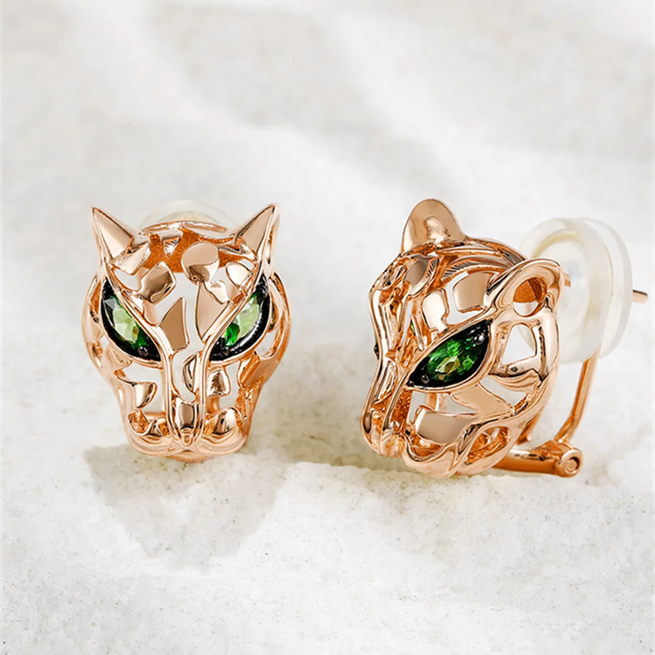 Solid Gold Tsavorite Panther Earrings