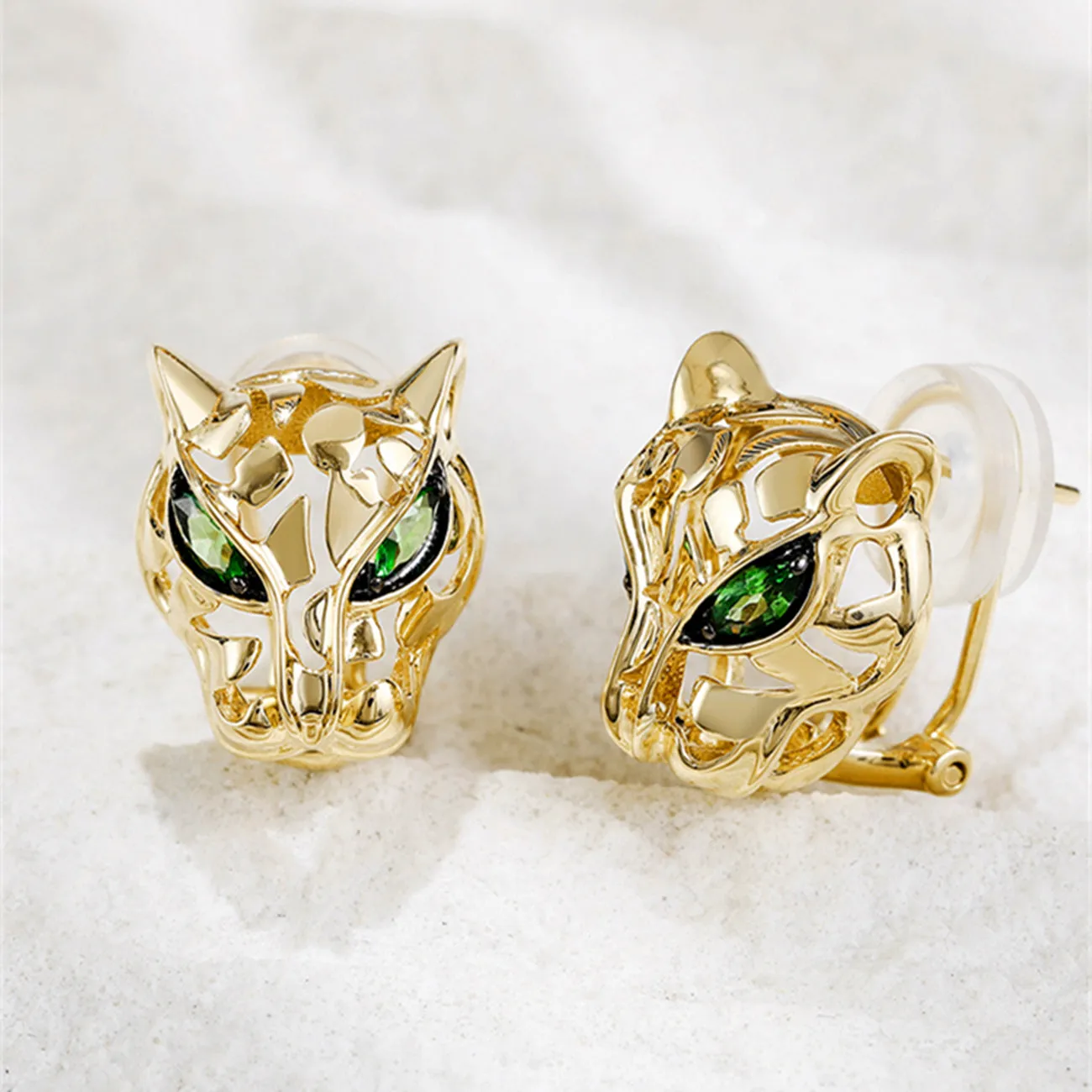 Solid Gold Tsavorite Panther Earrings