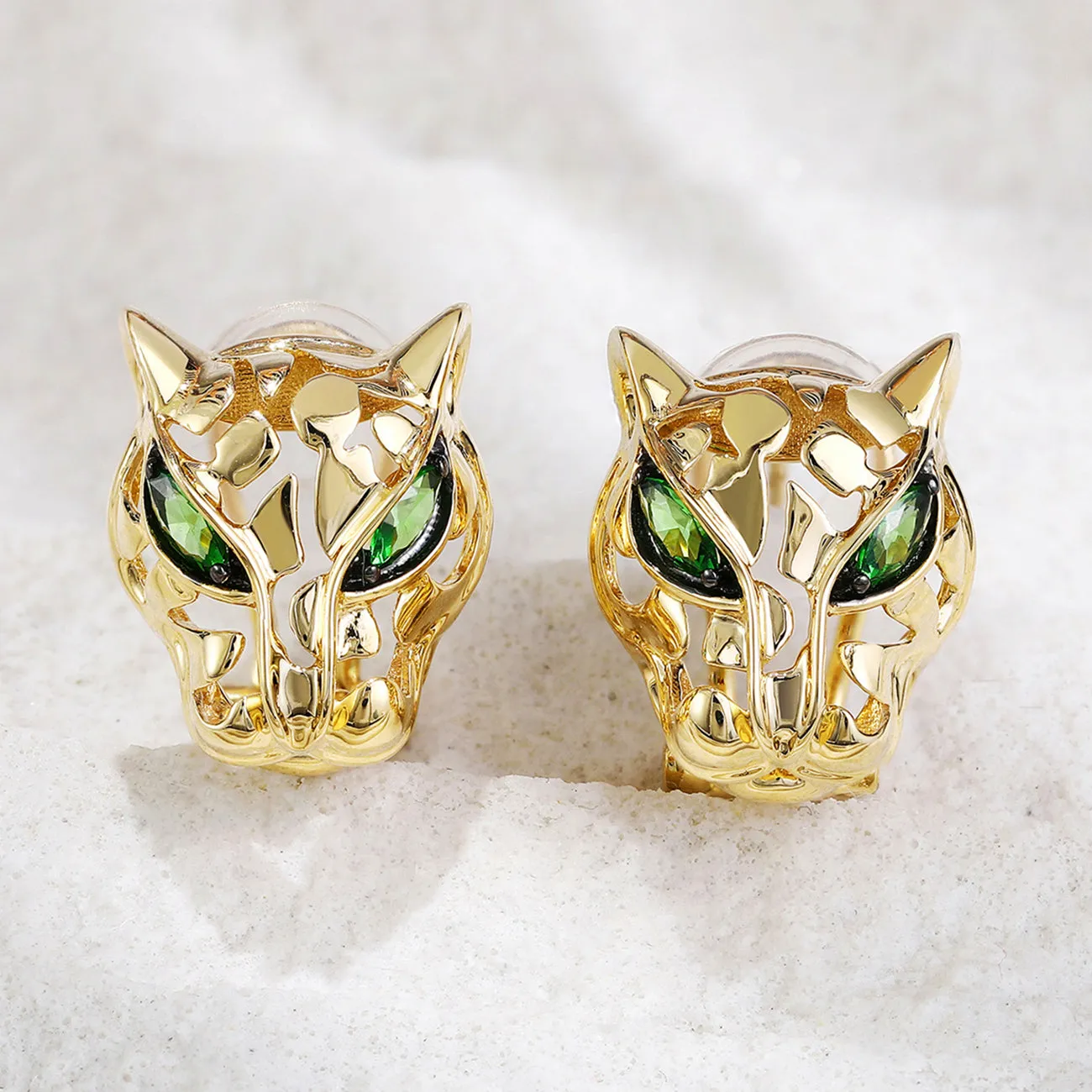 Solid Gold Tsavorite Panther Earrings